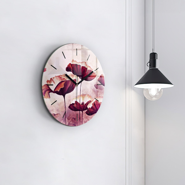 Round glass clock Blooming poppies