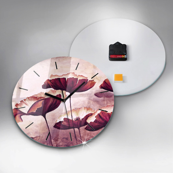 Round glass clock Blooming poppies