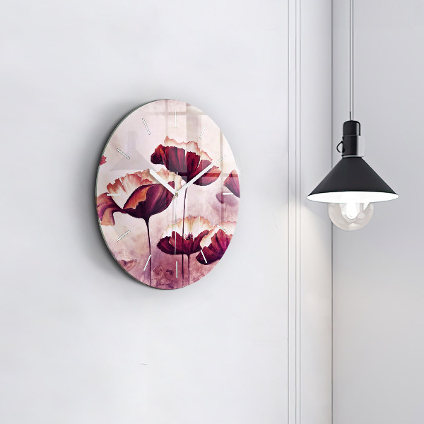 Round glass clock Blooming poppies