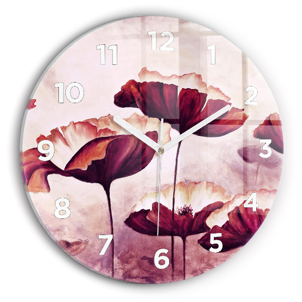 Round glass clock Blooming poppies