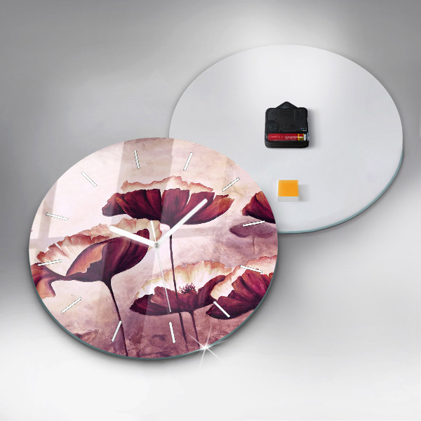 Round glass clock Blooming poppies