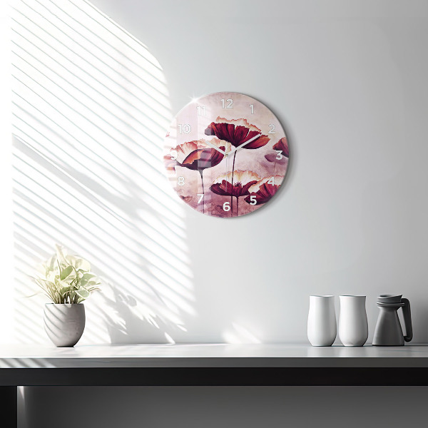 Round glass clock Blooming poppies