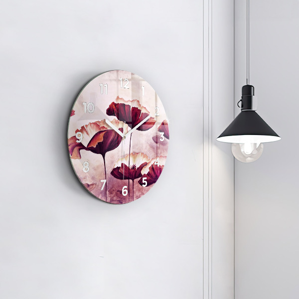 Round glass clock Blooming poppies