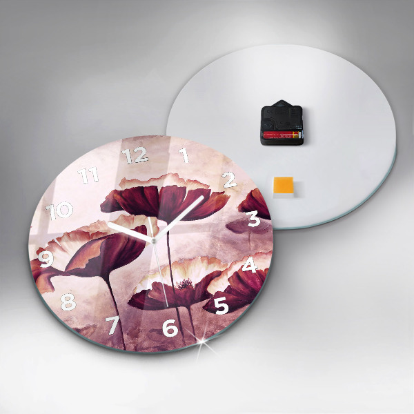Round glass clock Blooming poppies