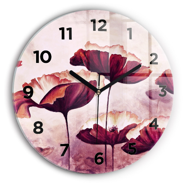Round glass clock Blooming poppies