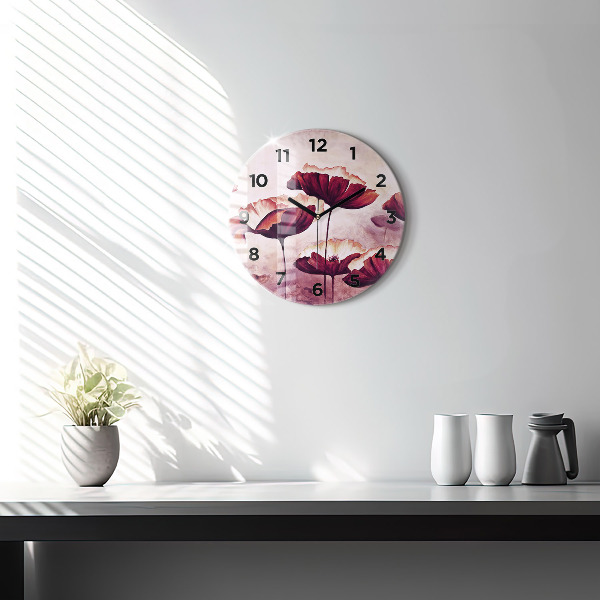Round glass clock Blooming poppies