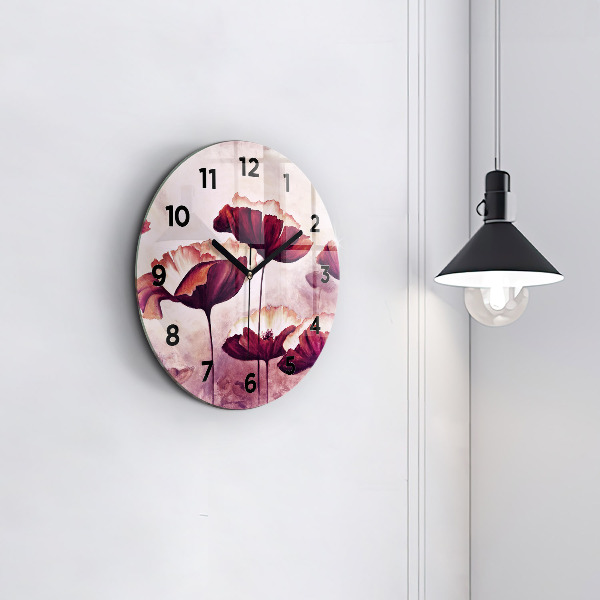 Round glass clock Blooming poppies