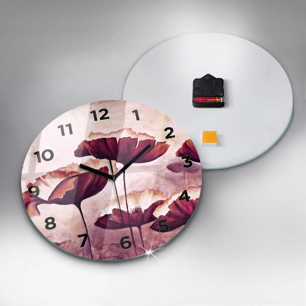 Round glass clock Blooming poppies