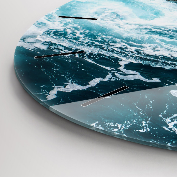 Round glass clock Swirling foamy waves