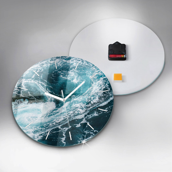 Round glass clock Swirling foamy waves