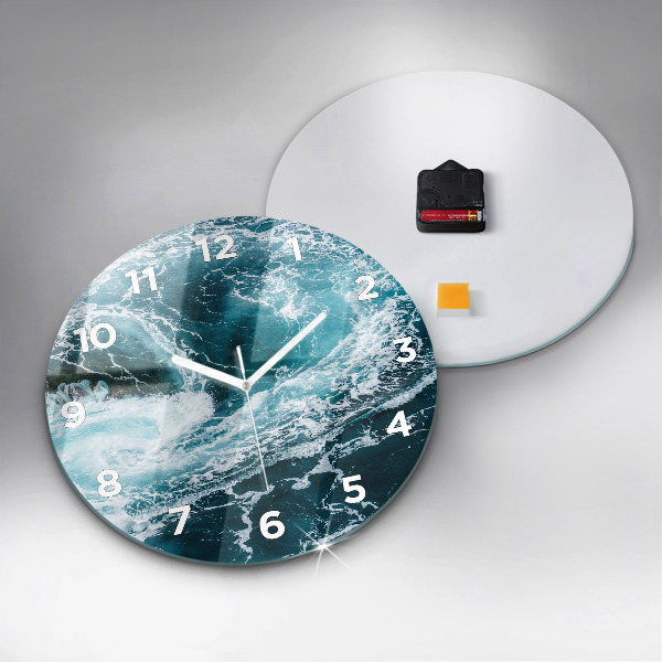 Round glass clock Swirling foamy waves