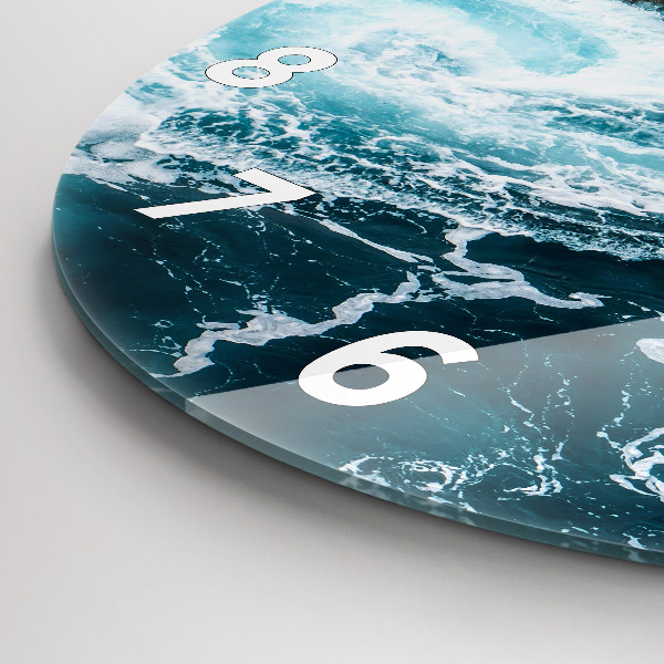 Round glass clock Swirling foamy waves