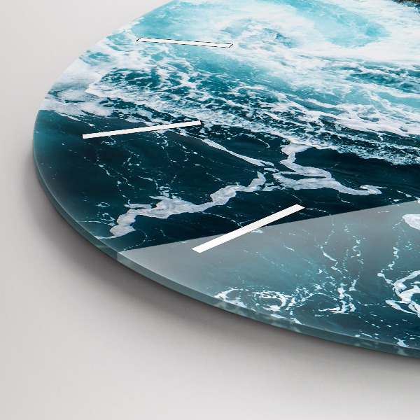 Round glass clock Swirling foamy waves