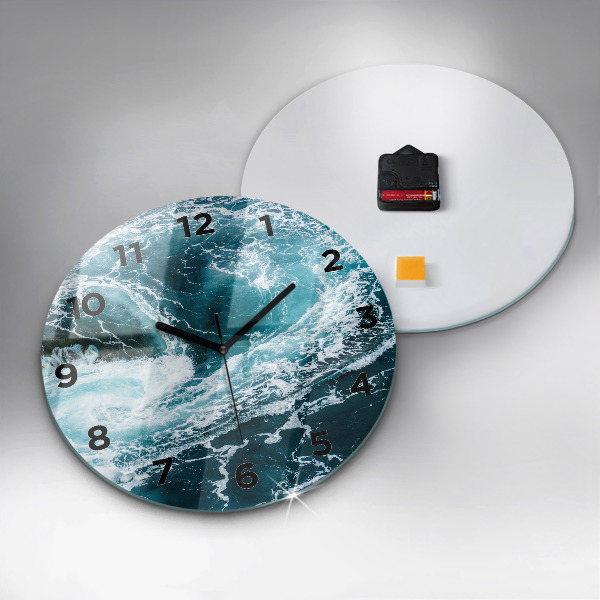 Round glass clock Swirling foamy waves