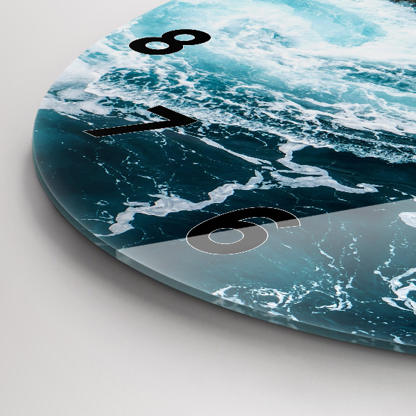 Round glass clock Swirling foamy waves