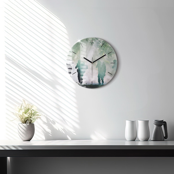 Round glass clock Army in the forest soldiers