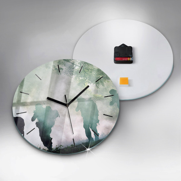 Round glass clock Army in the forest soldiers
