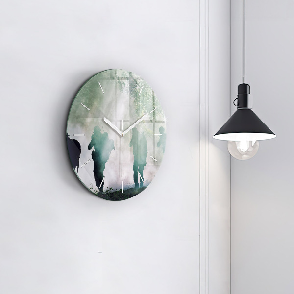 Round glass clock Army in the forest soldiers