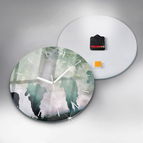 Round glass clock Army in the forest soldiers