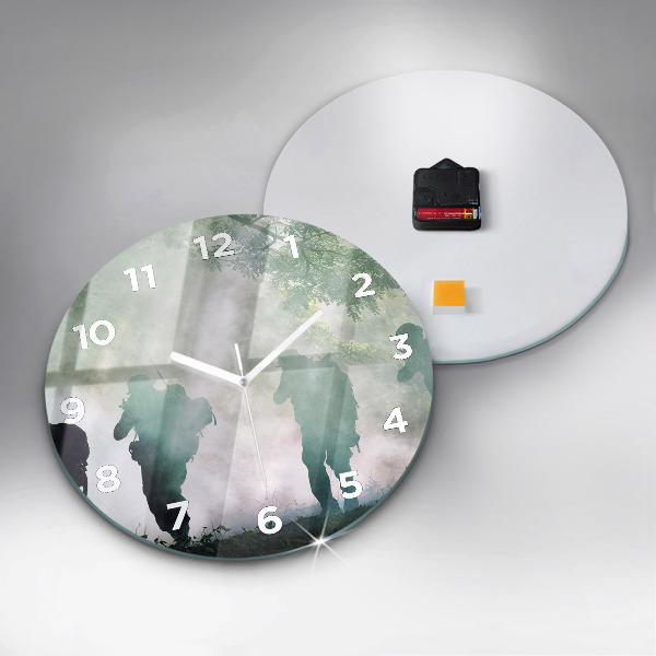 Round glass clock Army in the forest soldiers