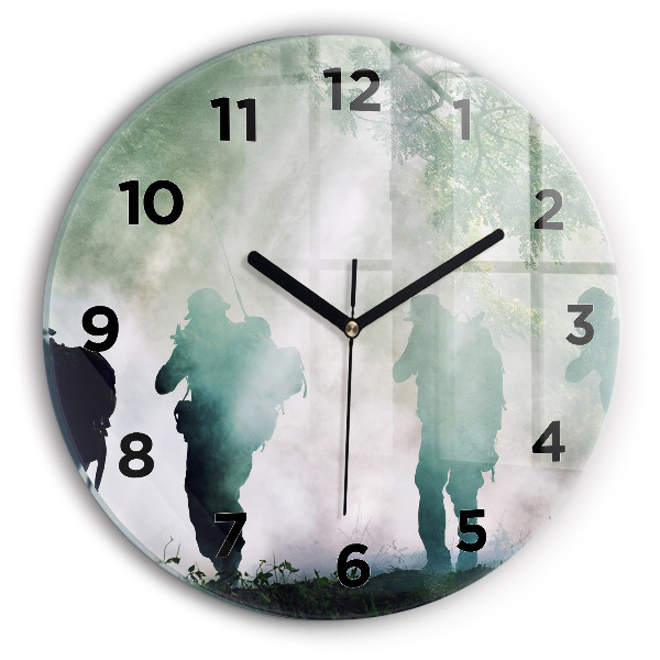 Round glass clock Army in the forest soldiers