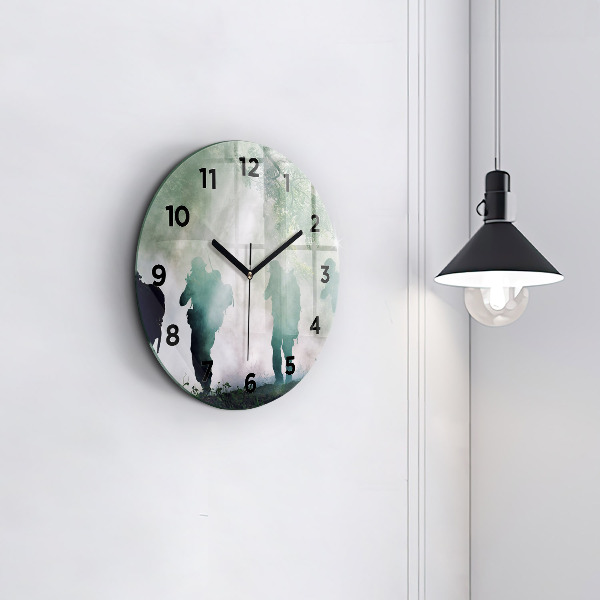 Round glass clock Army in the forest soldiers
