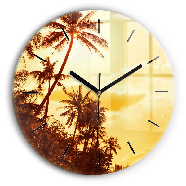 Round glass clock Sunny palm trees