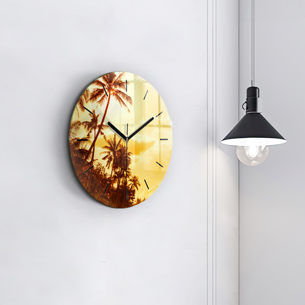 Round glass clock Sunny palm trees