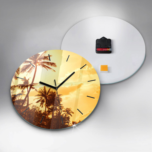 Round glass clock Sunny palm trees