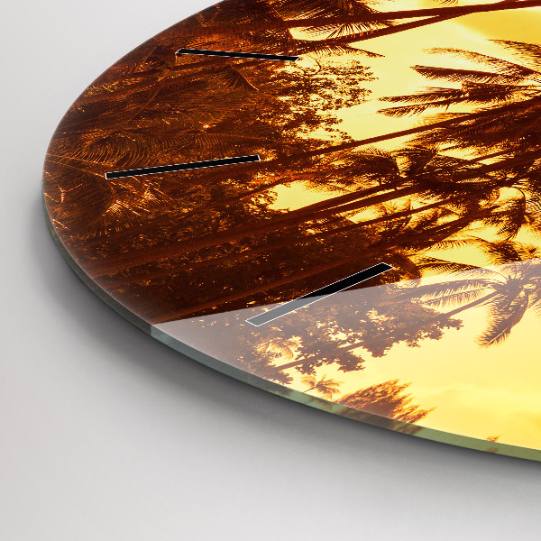 Round glass clock Sunny palm trees
