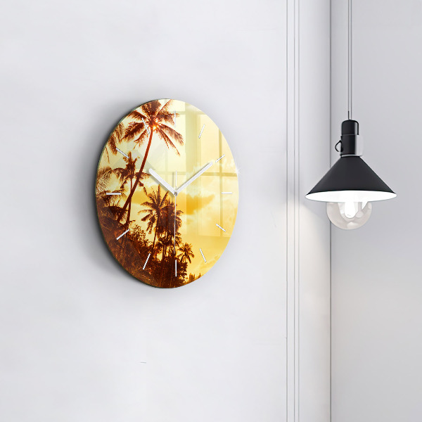 Round glass clock Sunny palm trees