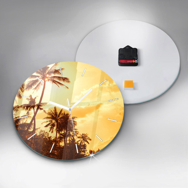 Round glass clock Sunny palm trees
