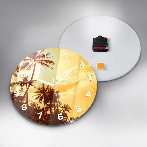 Round glass clock Sunny palm trees