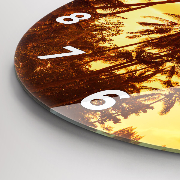 Round glass clock Sunny palm trees