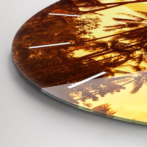 Round glass clock Sunny palm trees