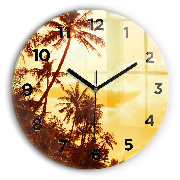 Round glass clock Sunny palm trees