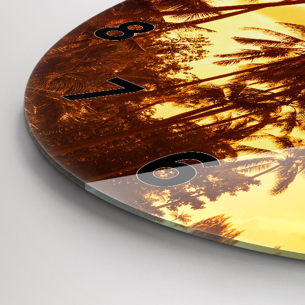 Round glass clock Sunny palm trees