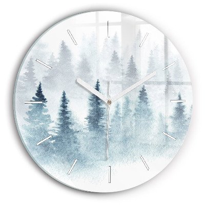 Round glass clock Winter forest