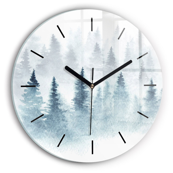 Round glass clock Winter forest