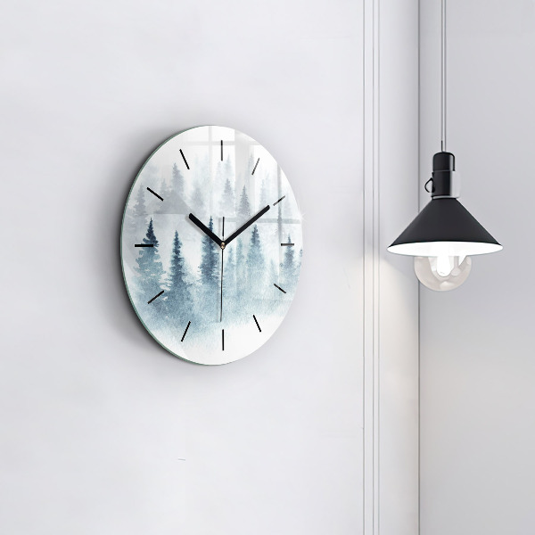 Round glass clock Winter forest