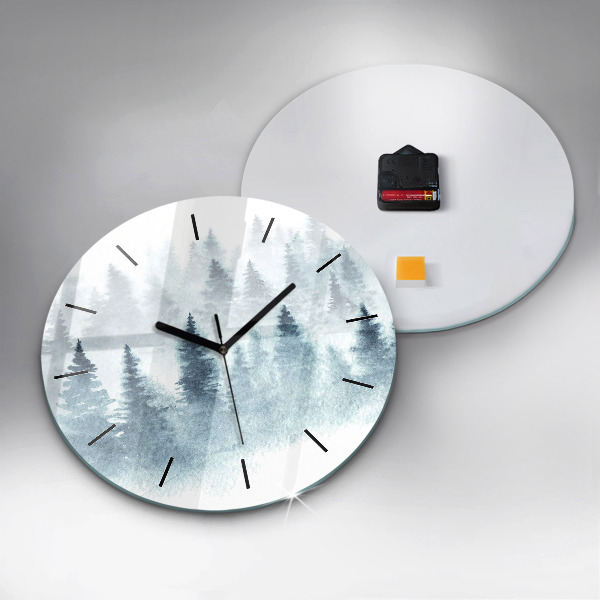 Round glass clock Winter forest