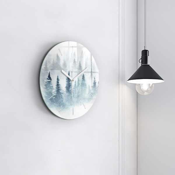 Round glass clock Winter forest