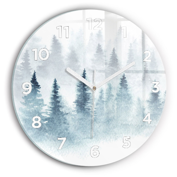 Round glass clock Winter forest