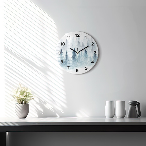 Round glass clock Winter forest