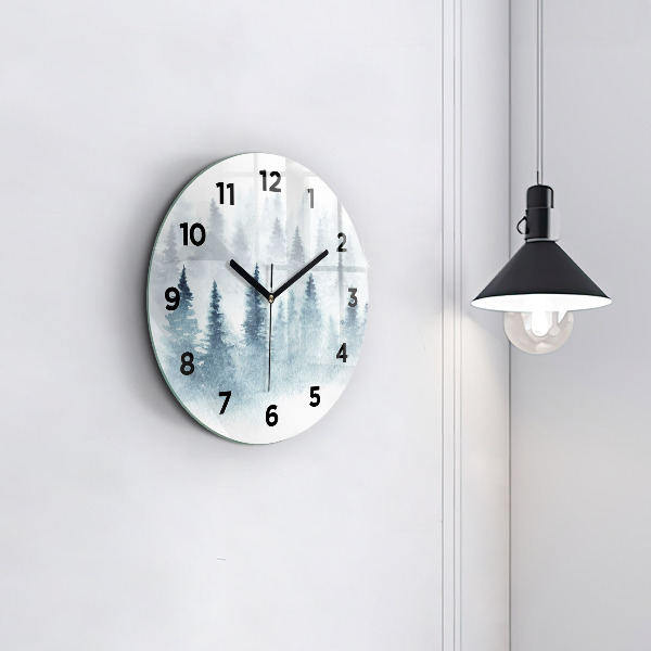 Round glass clock Winter forest