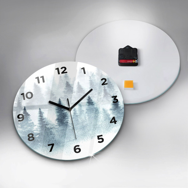 Round glass clock Winter forest
