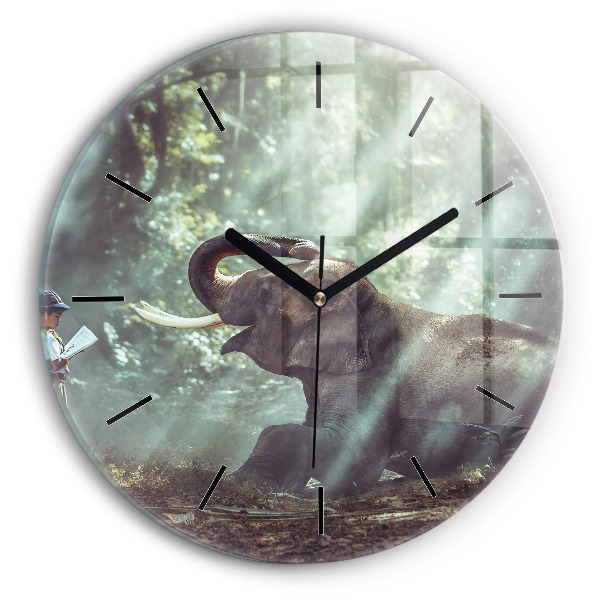 Round glass clock A boy is reading a book