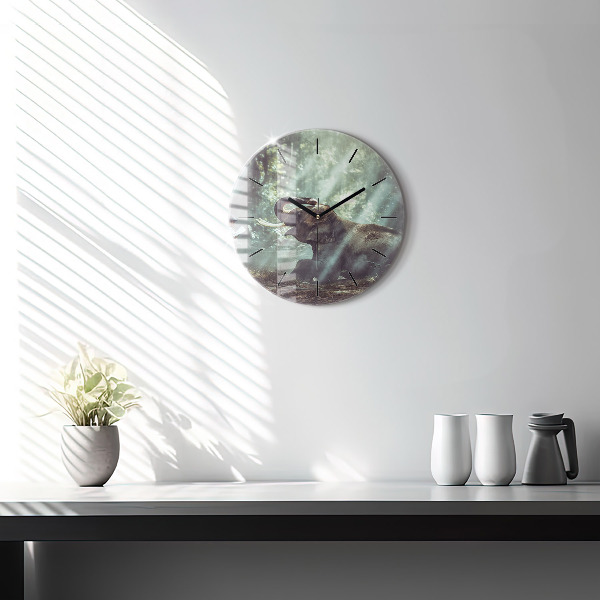 Round glass clock A boy is reading a book