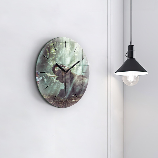 Round glass clock A boy is reading a book