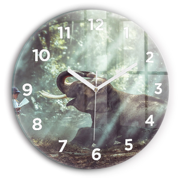 Round glass clock A boy is reading a book